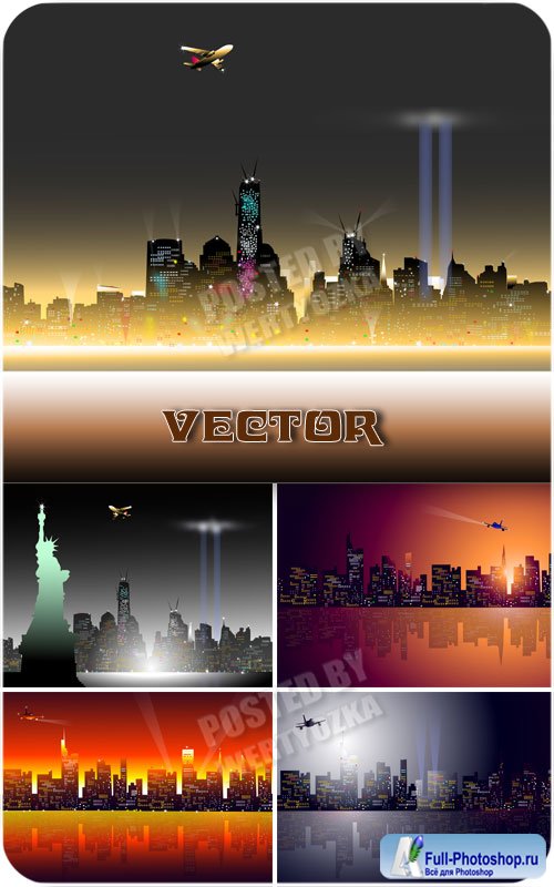     / Bright lights of the city at night - vector