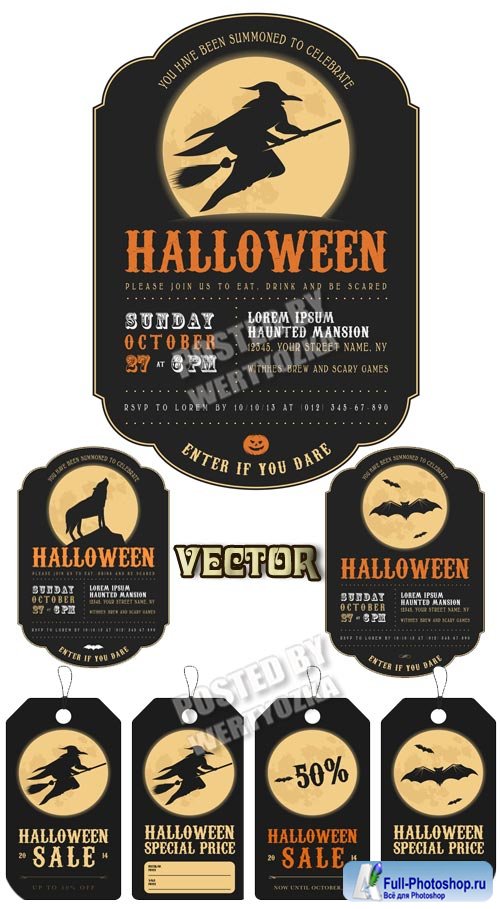 ,   / Halloween, discount cards - Stock Vector