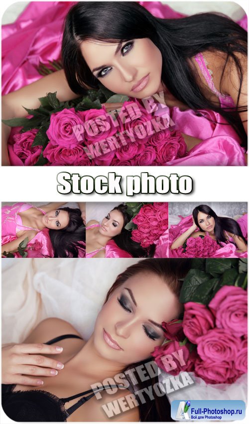      / Beautiful girl surrounded by roses - stock photos