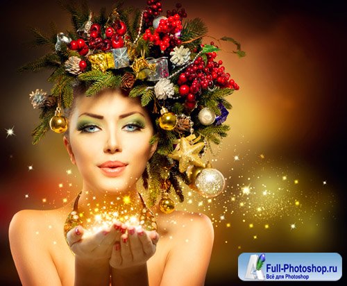 Beautiful girl and Christmas - stock photo