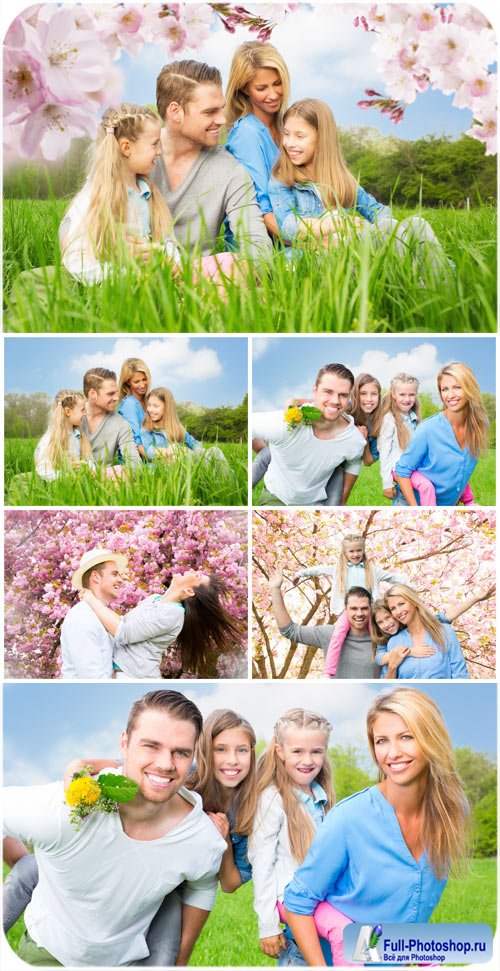    , ,  / Happy family in nature, parents, children - Stock photo