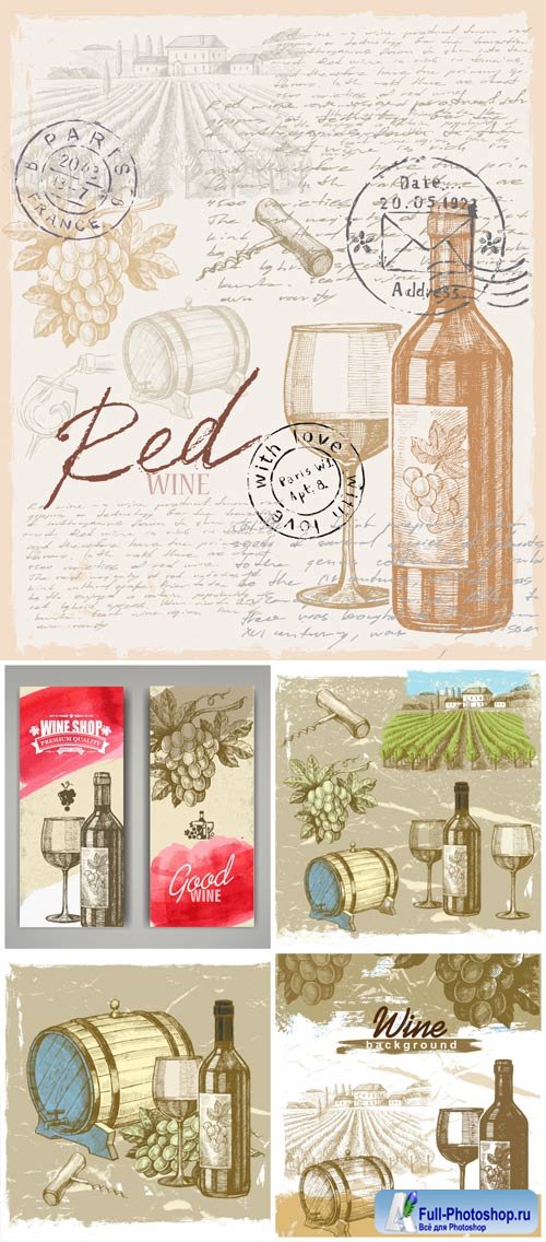   ,    / Wine and grapes, backgrounds vector