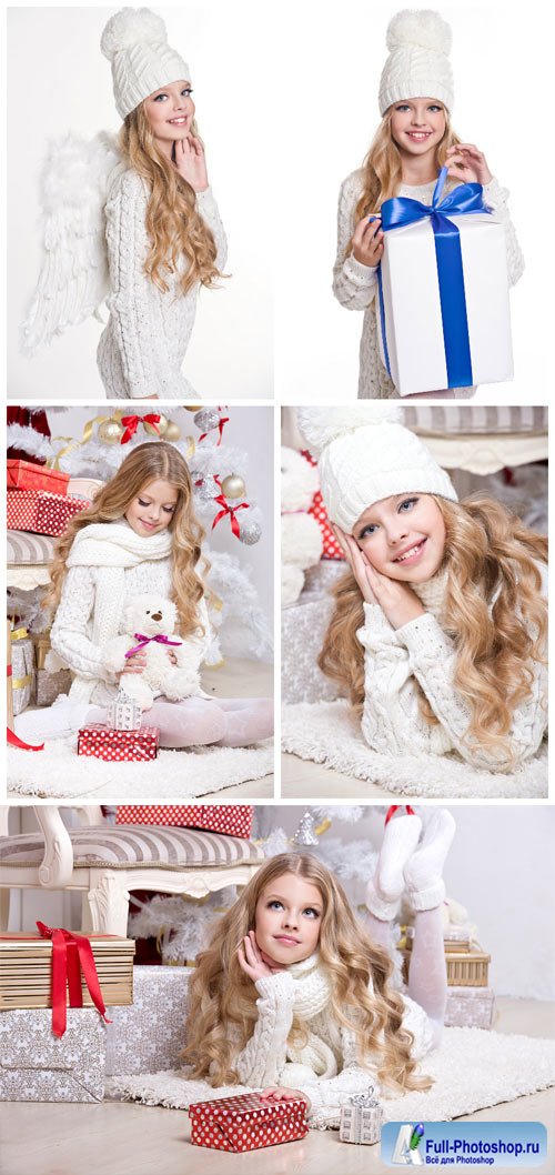 Girl with white wings, new year - stock photos