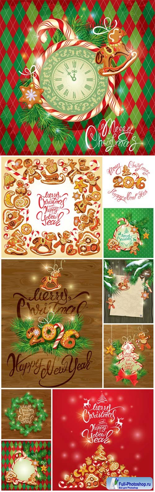 New year holiday greeting card with christmas gingerbread