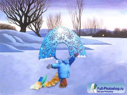  Шаблон для photoshop - Снегурочка на катке 