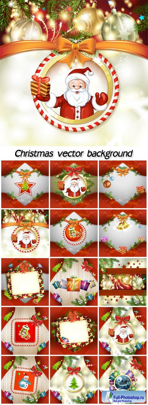 Christmas posters with gifts, Santa and snowman