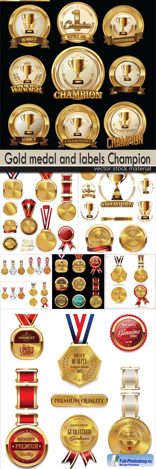 Gold medal and labels Champion collection