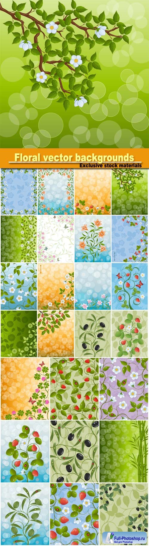 Vector background with flowers and berries