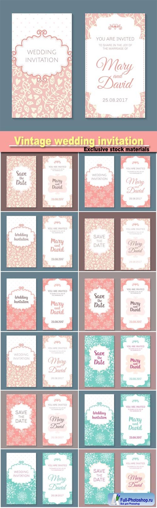 Vintage wedding invitation vector