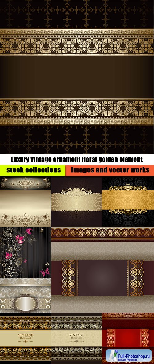 Luxury vintage ornament floral golden element