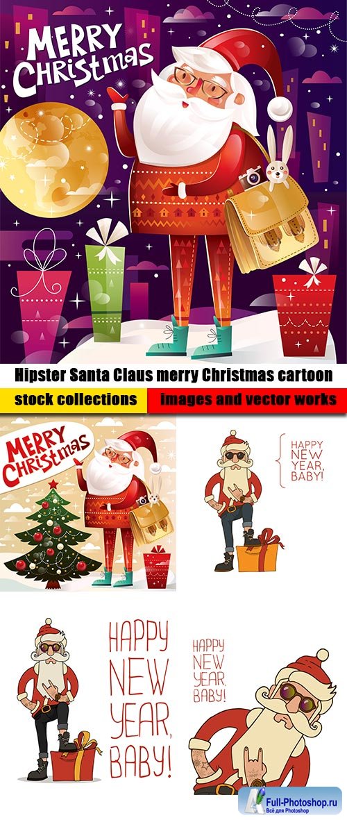 Hipster Santa Claus merry Christmas cartoon