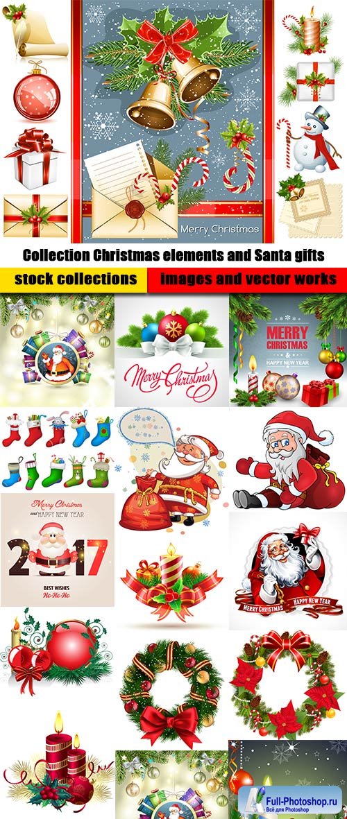 Collection Christmas elements and Santa gifts