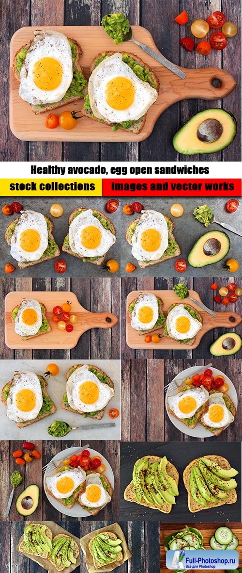 Healthy avocado, egg open sandwiches on a plate 