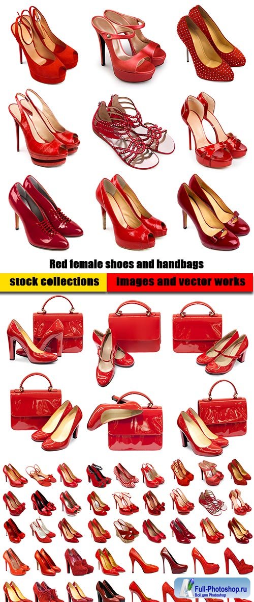 Red female shoes and handbags - 6xUHQ JPEG Photo Stock