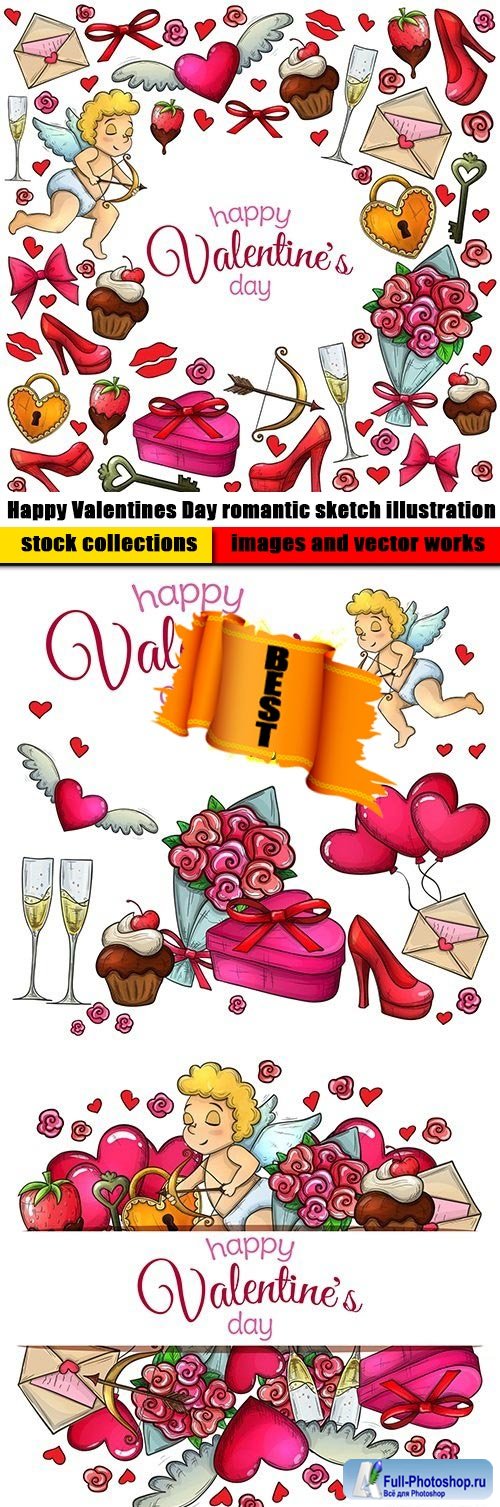 Happy Valentines Day romantic sketch illustration