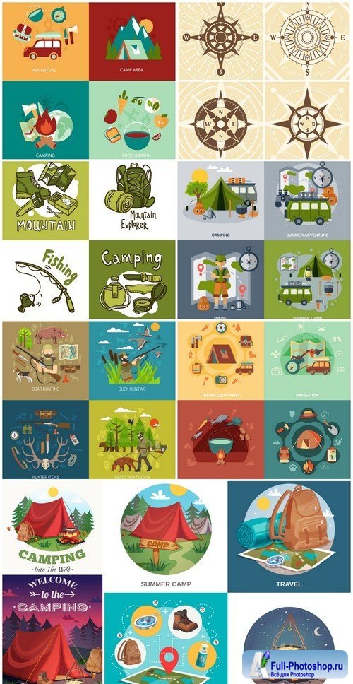 Camping flat icons set 9X EPS