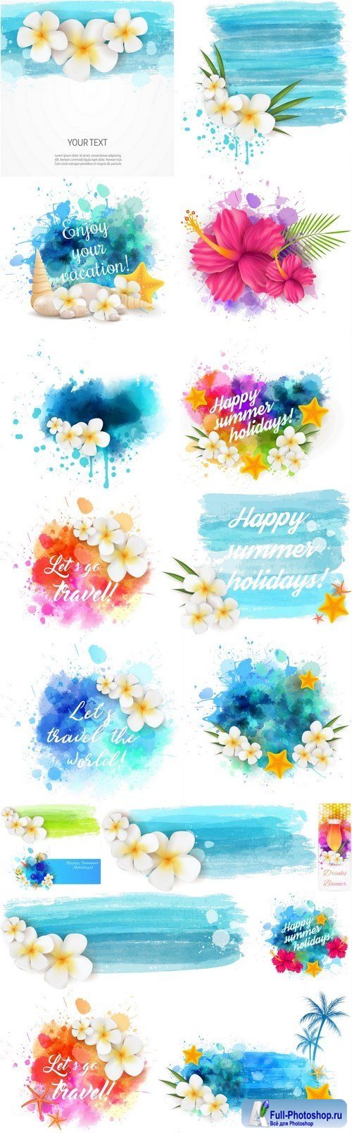 Summer Watercolor Background - 20 Vector