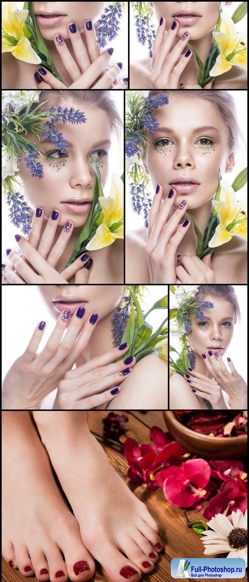 Beautiful girl with flowers and design nails manicure 7X JPEG