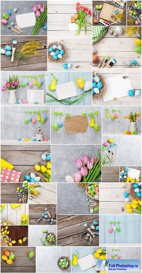 Colorful easter eggs, tulips and card 36X JPEG