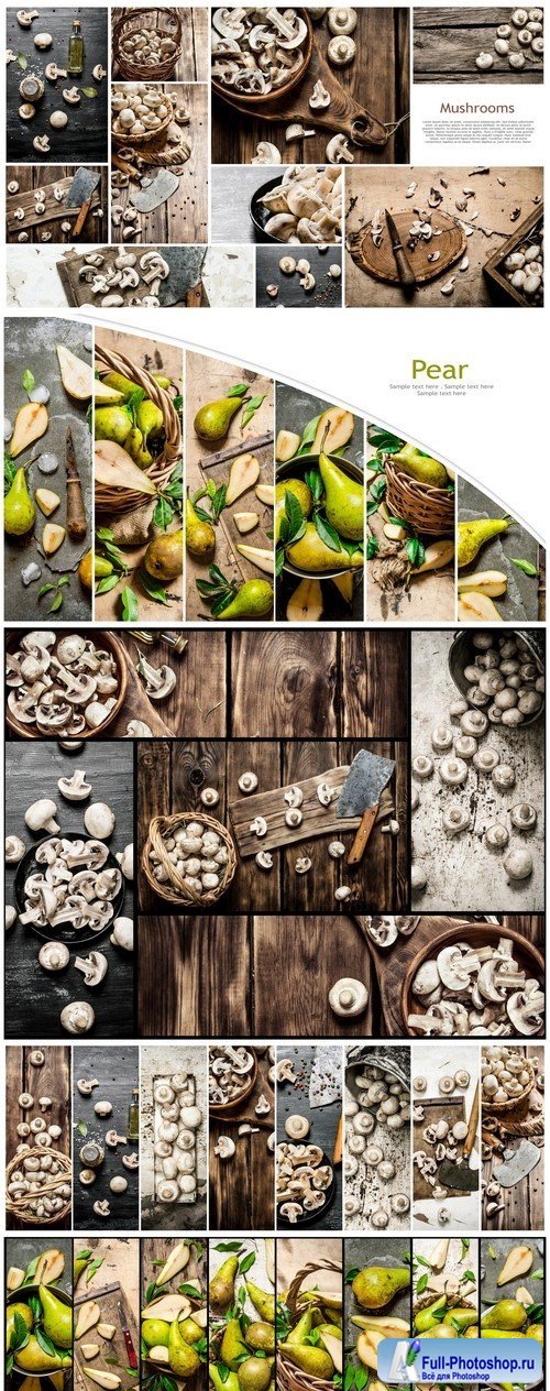 Food collage of mushrooms and fresh pears #9 5X JPEG