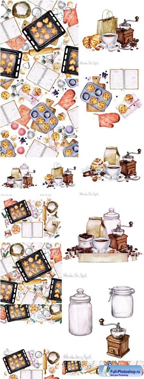 Coffee with cookies painted watercolor 15X JPEG