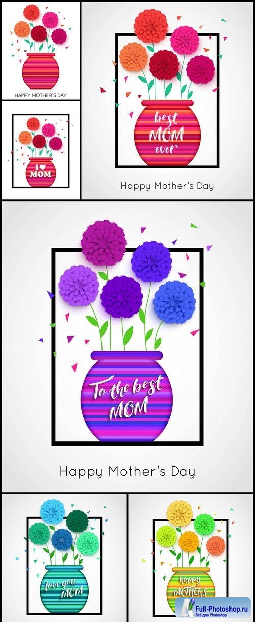 Mothers Day background with pot of flowers 6X EPS