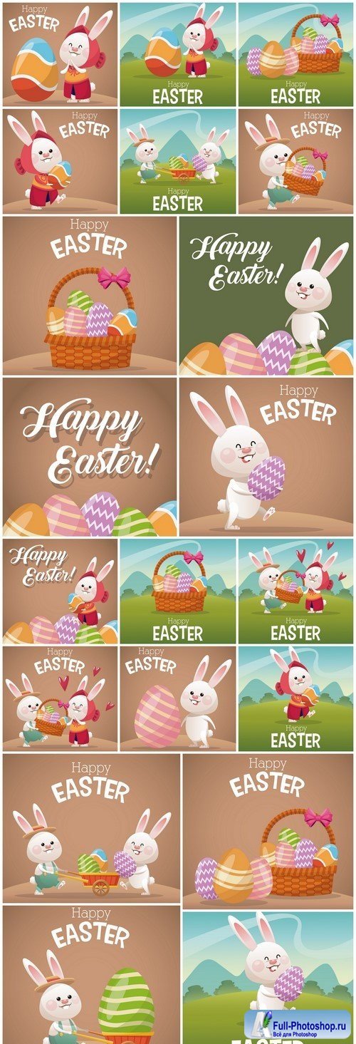 Happy easter card cute bunny egg decorating 20X EPS