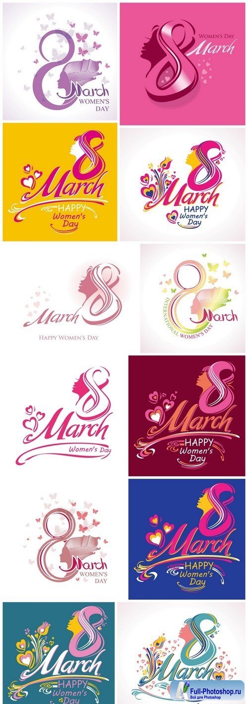 March 8 - Women's Day Bright vector card design 12X EPS