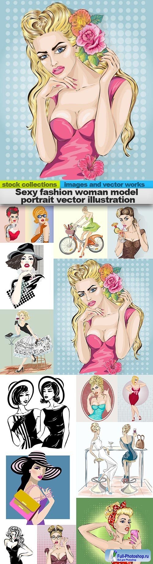 Sexy fashion woman model portrait vector illustration, 15 x EPS