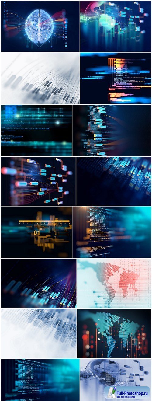 Big data futuristic visualization abstract illustration - Set of 16xUHQ JPEG Professional Stock Images