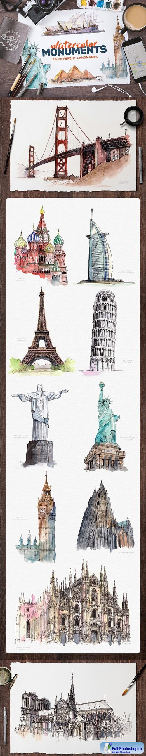 Watercolor Monument Paintings