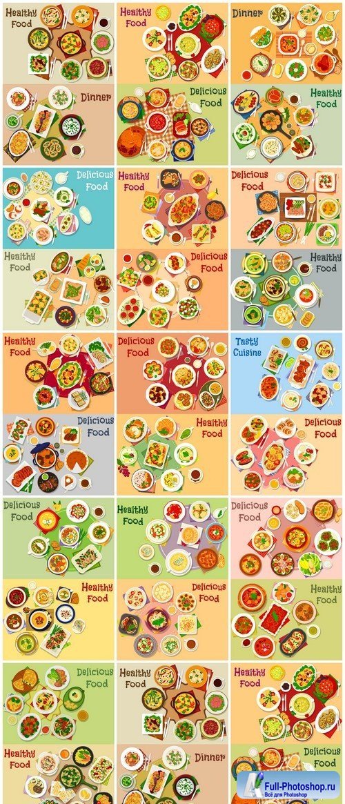 Meat dishes icon set of meat salad with vegetable 13X EPS