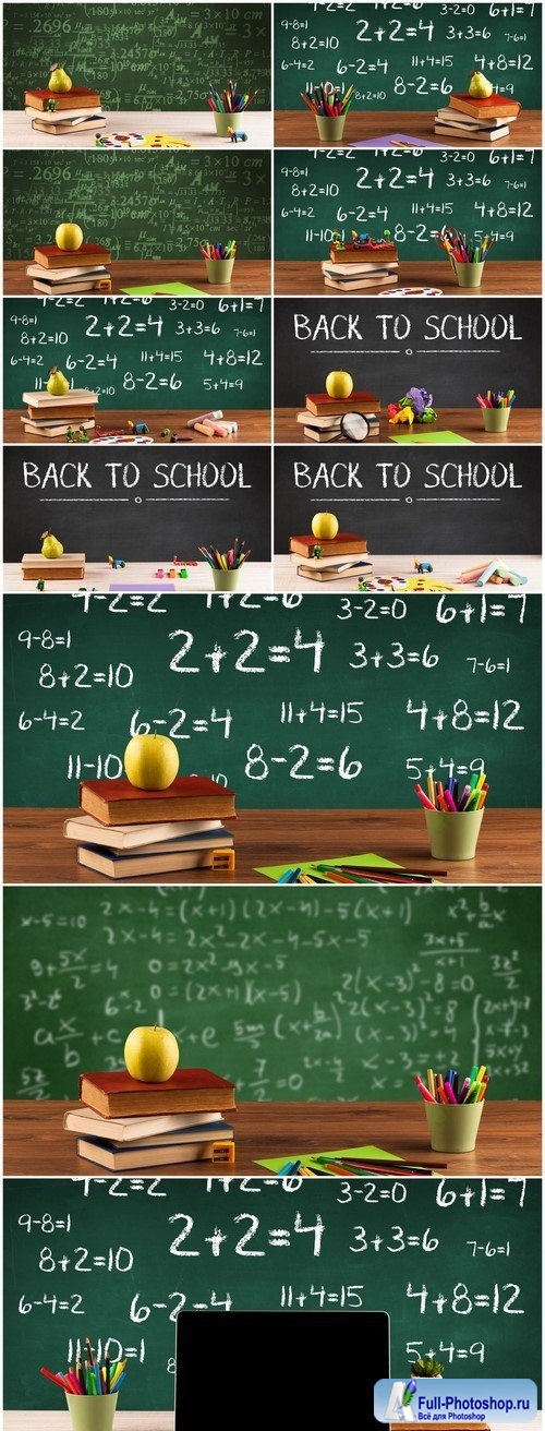 School blackboard with pile of books 11X JPEG