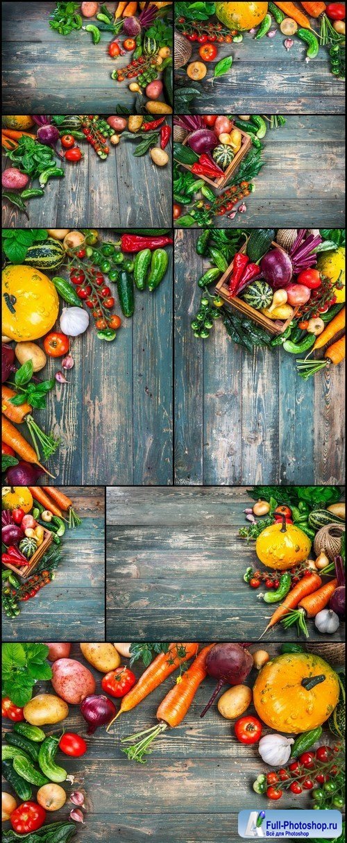 Fresh vegetables on a wooden background 9X JPEG