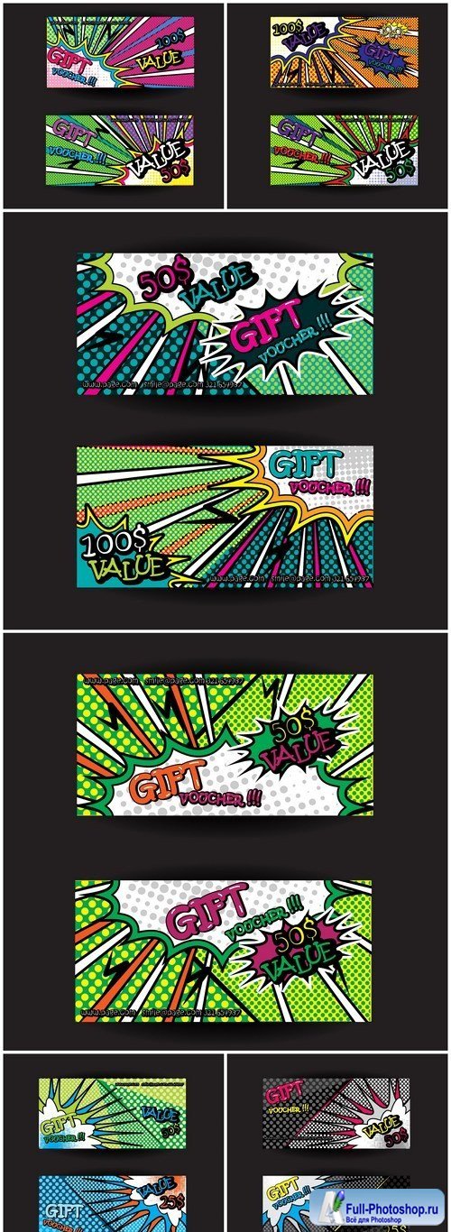 Pop Art Style Gift Voucher - 6 Vector