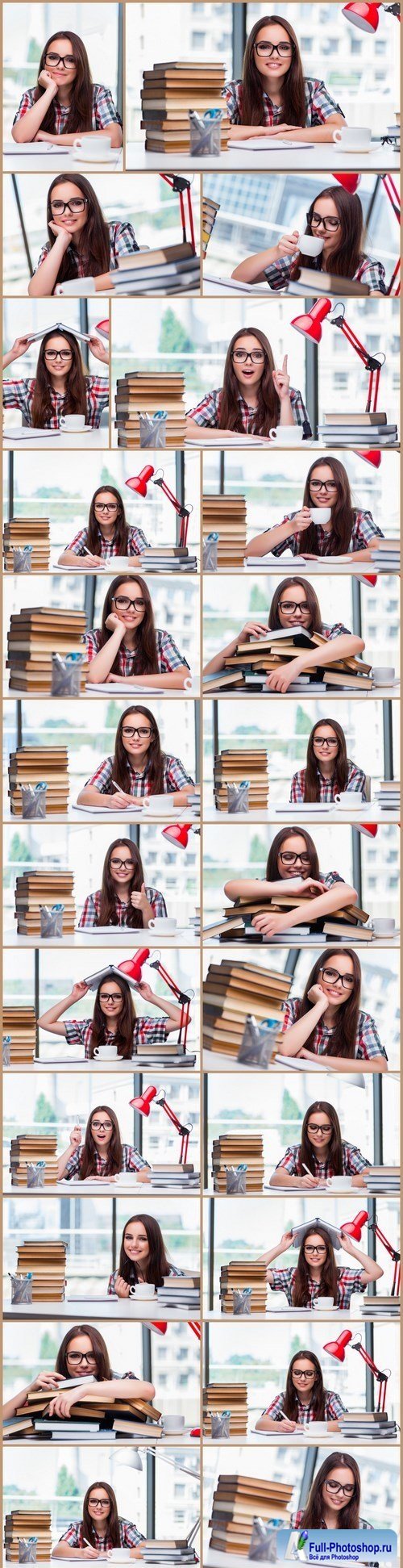 Young woman student with many books - 26xUHQ JPEG