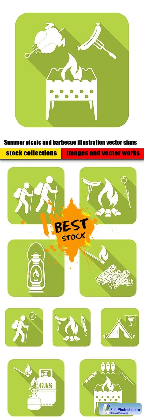 Summer picnic and barbecue illustration vector signs