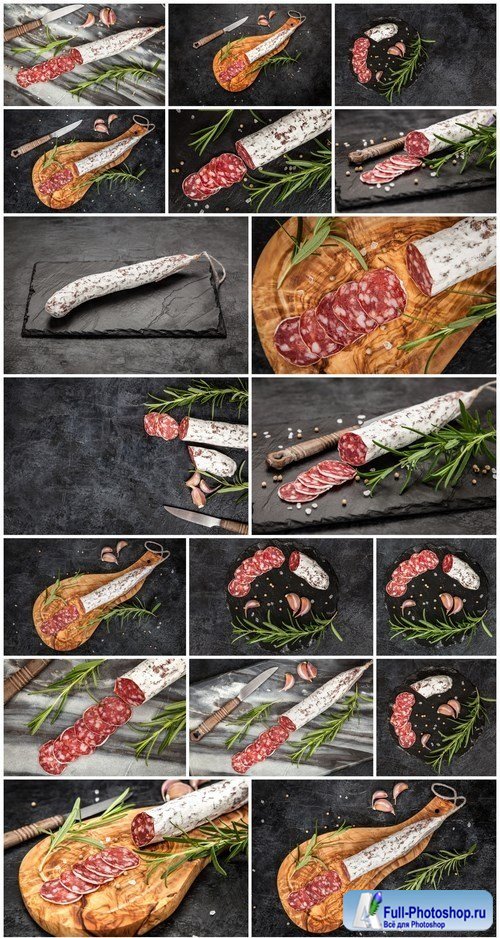 Salami on dark background 2 - 20xUHQ JPEG Photo Stock