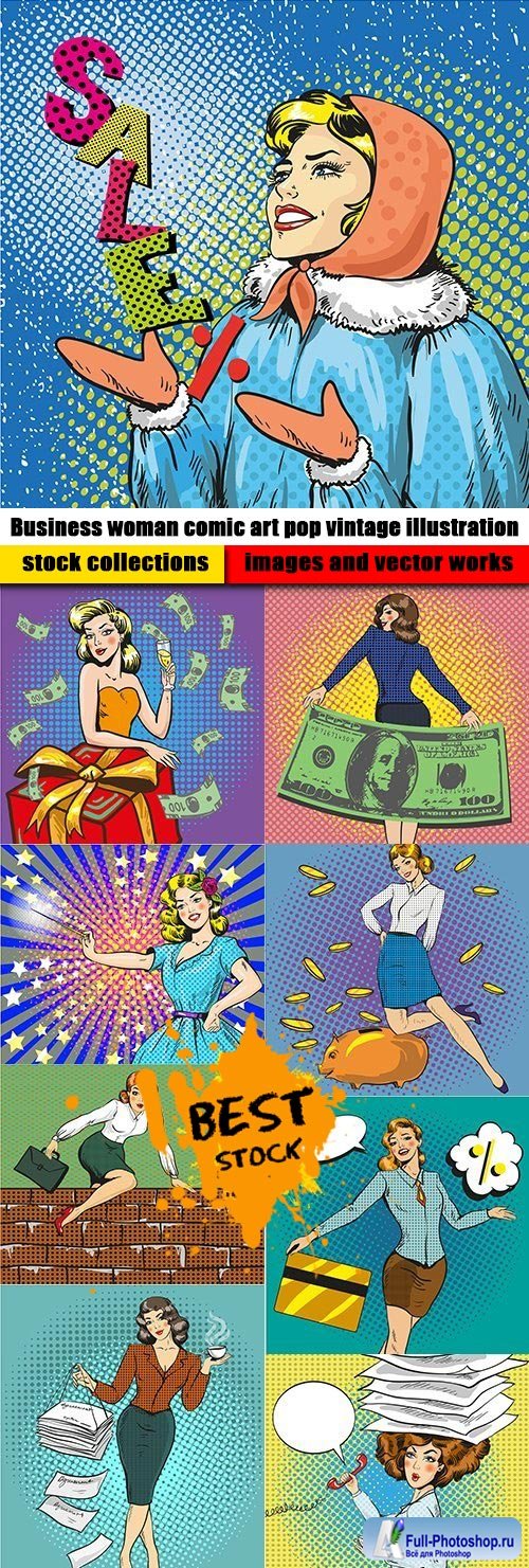 Business woman comic art pop vintage illustration