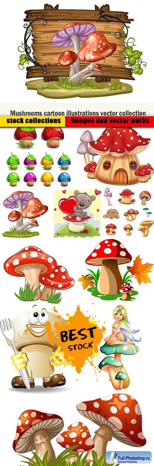 Mushrooms cartoon illustrations vector collection