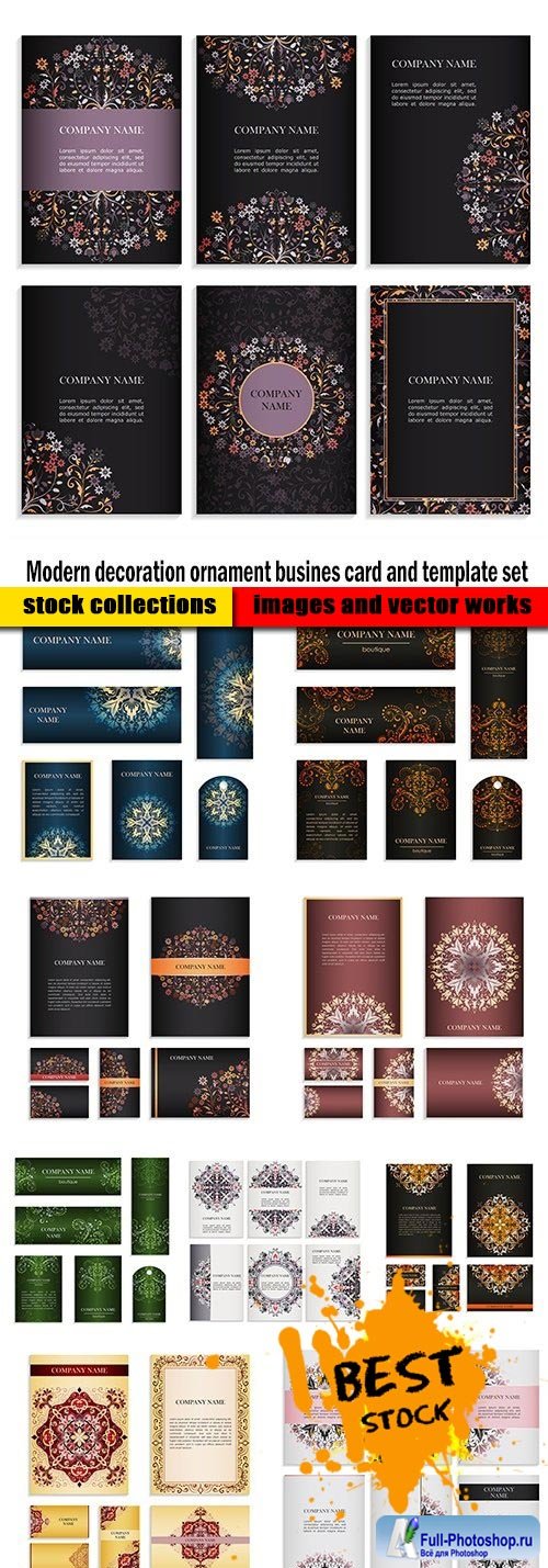 Modern decoration ornament busines card and template set