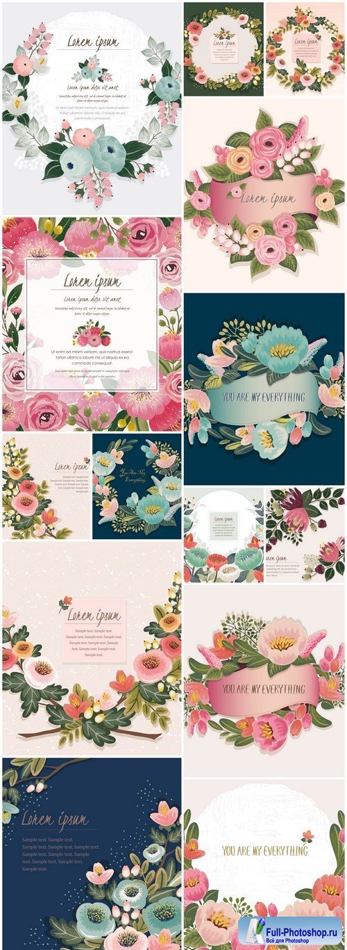 Painted Floral Backgrounds - 14 Vector