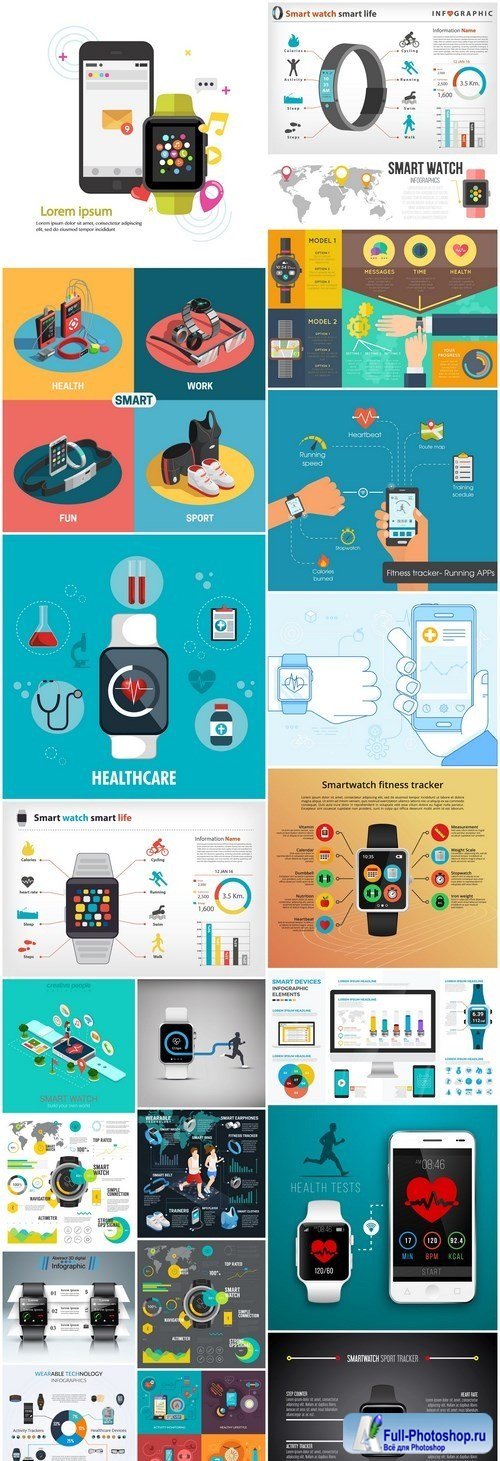 Smart Watch Fitness Tracker Infographic - 20 Vector