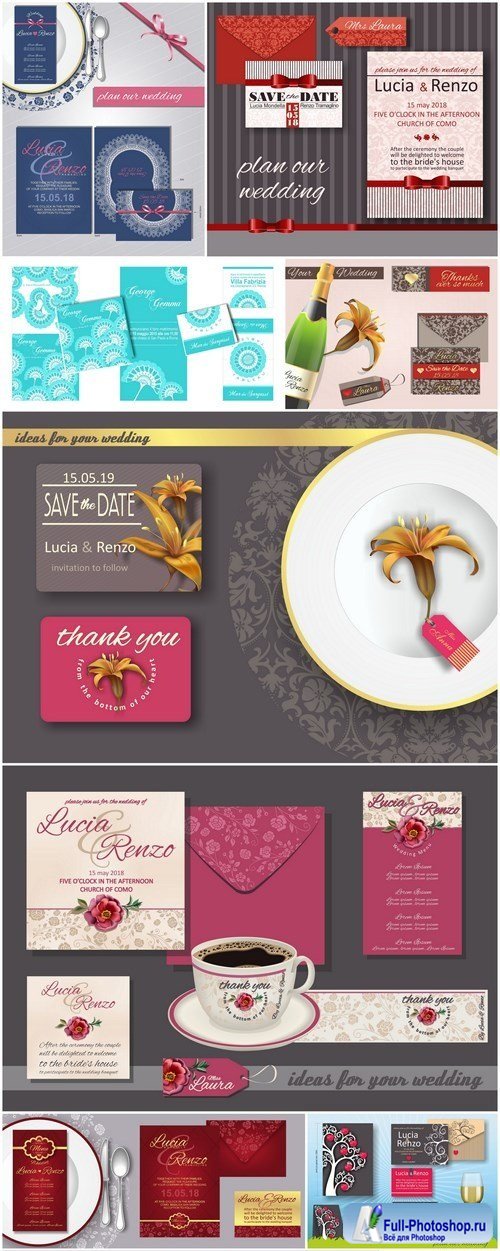 Set Of Weddings Invitation Card #7 - 10 Vector