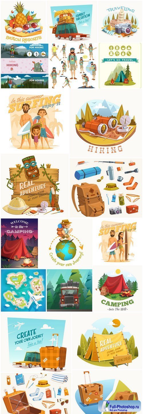 Travel Camping Design Elements - 20 Vector