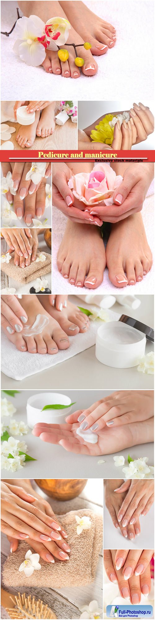 Photo of a beautiful female feet with pedicure and manicure