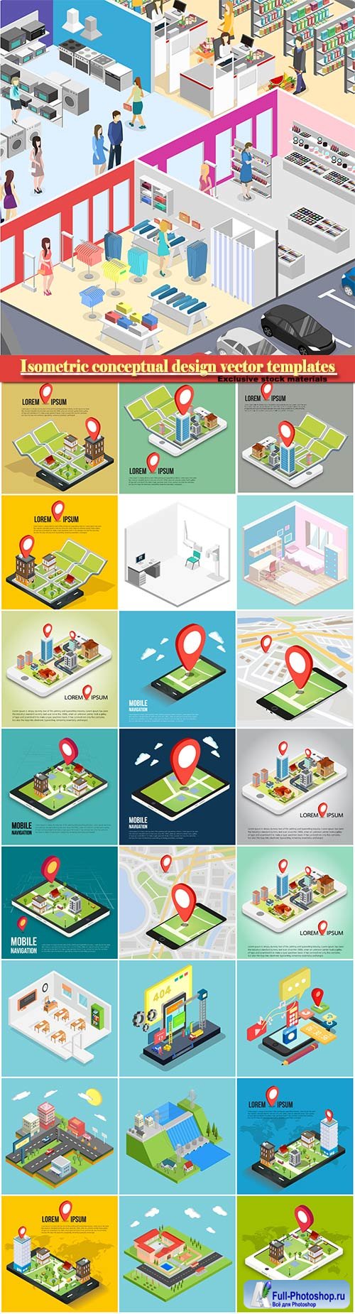 Isometric conceptual design vector templates