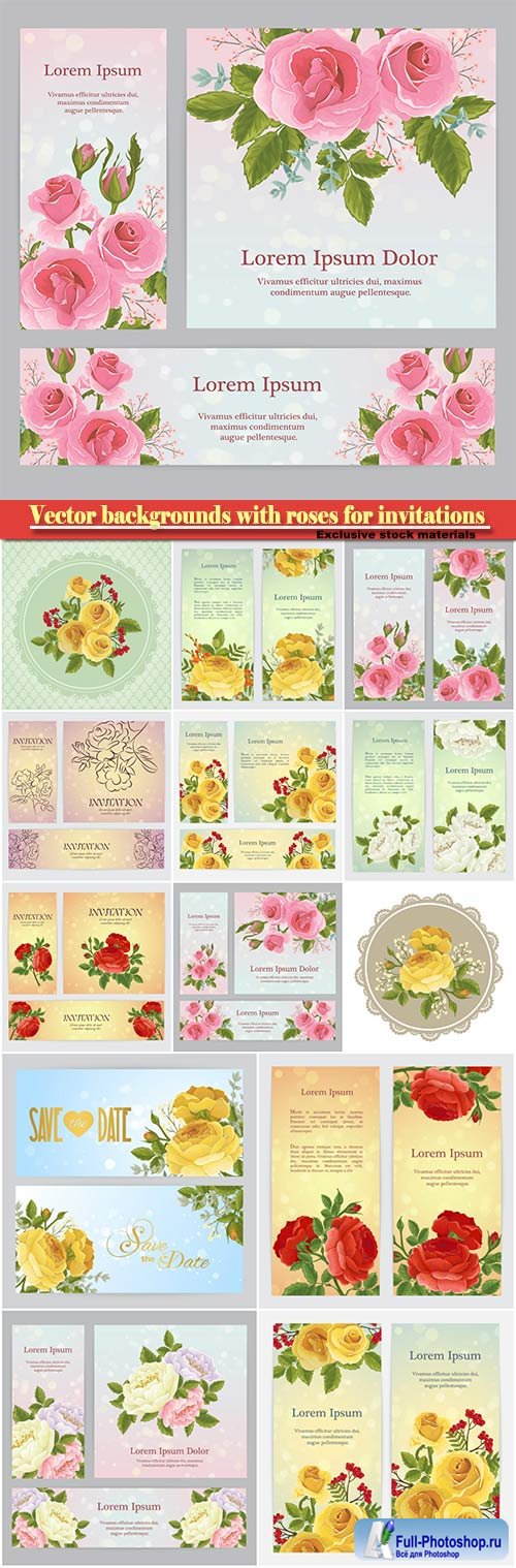 Vector backgrounds with roses for invitations