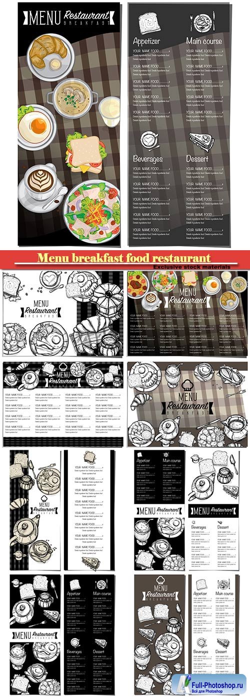 Menu breakfast food restaurant vector template design