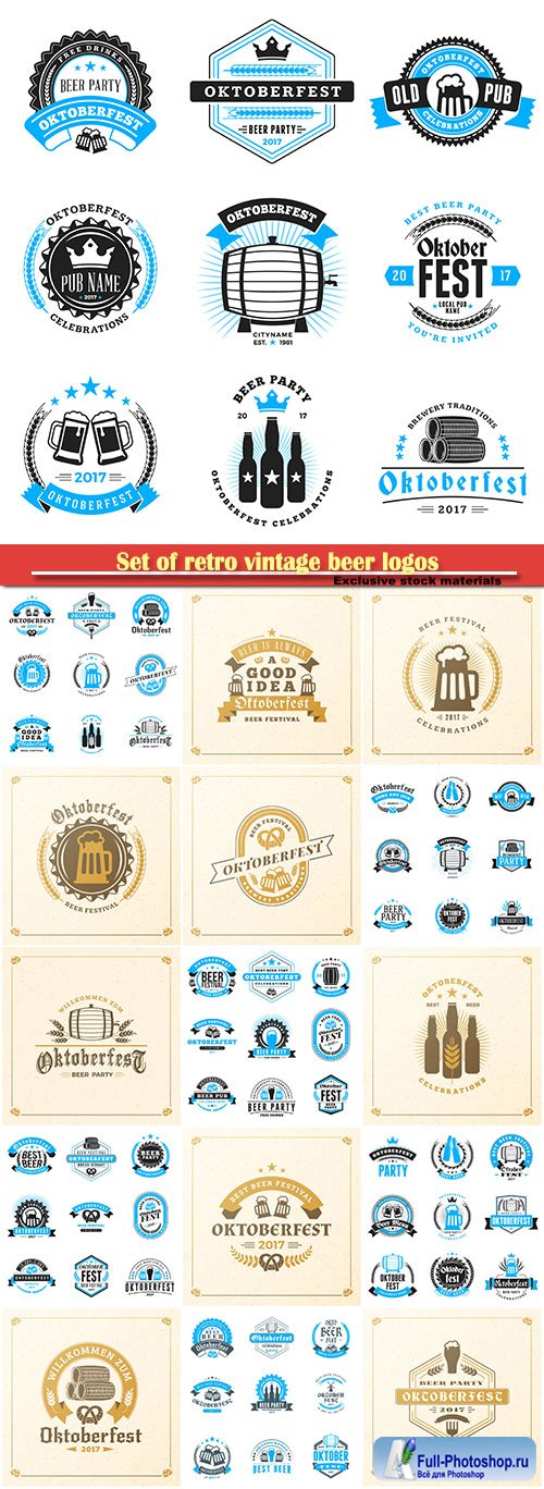 Set of retro vintage beer logos, beer festival Oktoberfest celebrations